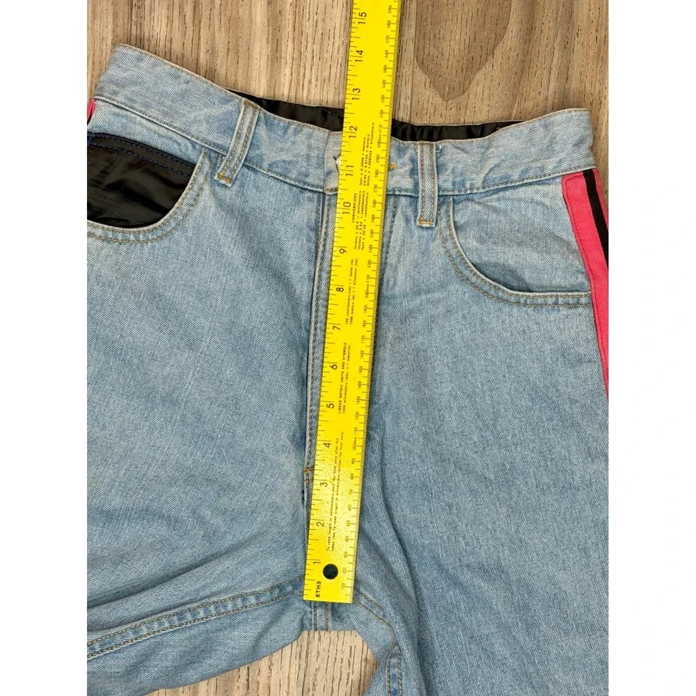 Koche Women Light Wash Designer Paris Jeans Pink Stripe Black Satin $465 MSRP 26